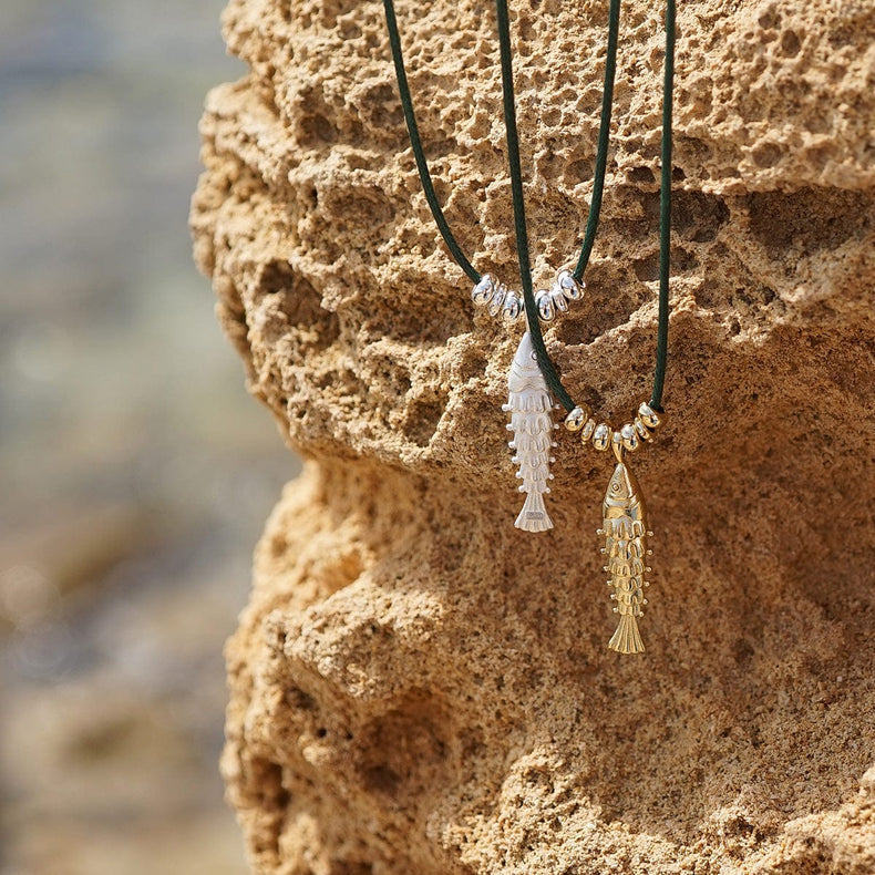 Polly Tidal Fish Cord Necklace Silver Plate