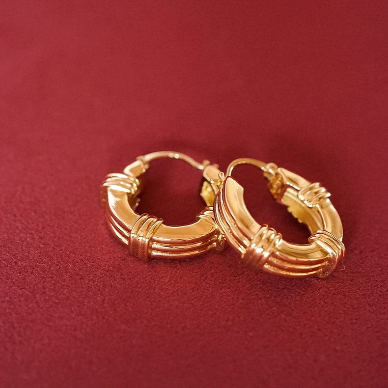 Polly Triple Ridge Chunky Hoop Earrings 18ct Gold Plate
