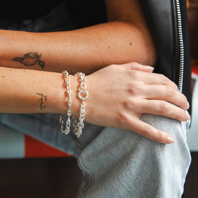 Polly Vintage Rope Chain Bracelet Silver Plate