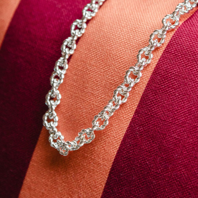 Polly Vintage Rope Chain Necklace Silver Plate