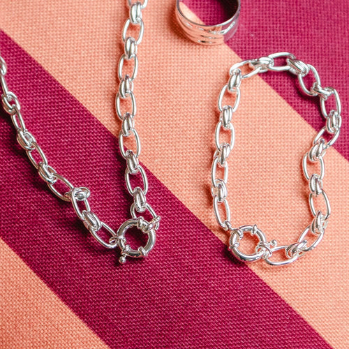Polly Vintage Link Chain Layering Set Silver Plate