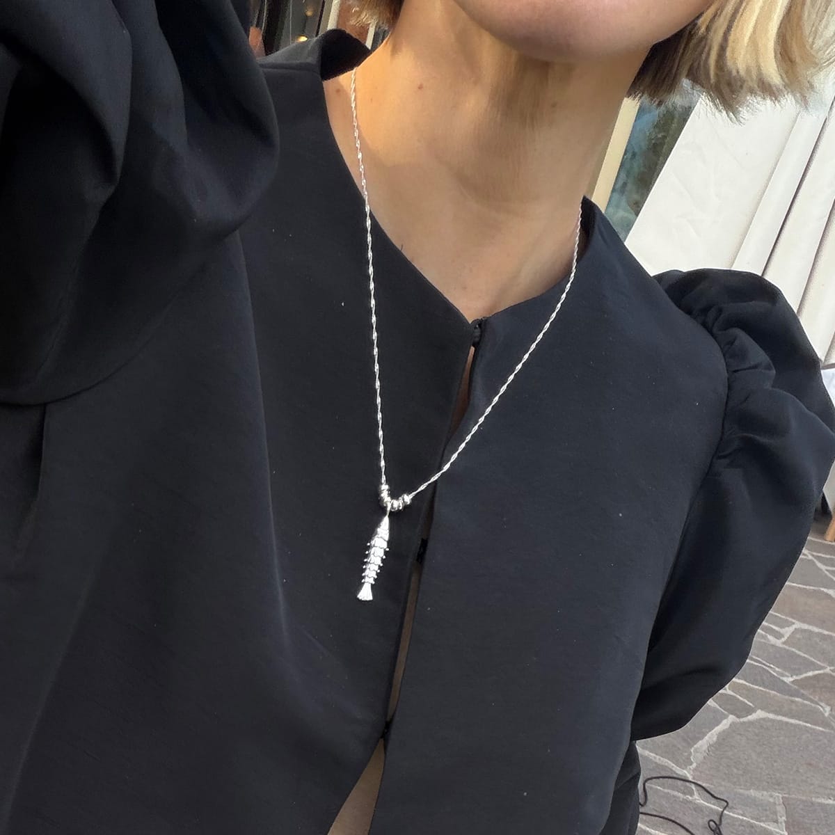 Polly Tidal Fish Chain Necklace Silver Plate