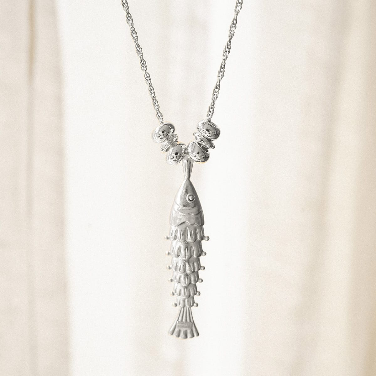 Polly Tidal Fish Chain Necklace Silver Plate