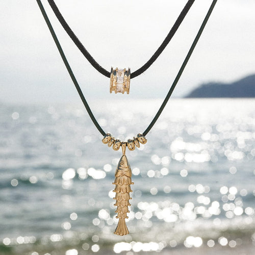 Polly Tidal Fish Cord Necklace 18ct Gold Plate