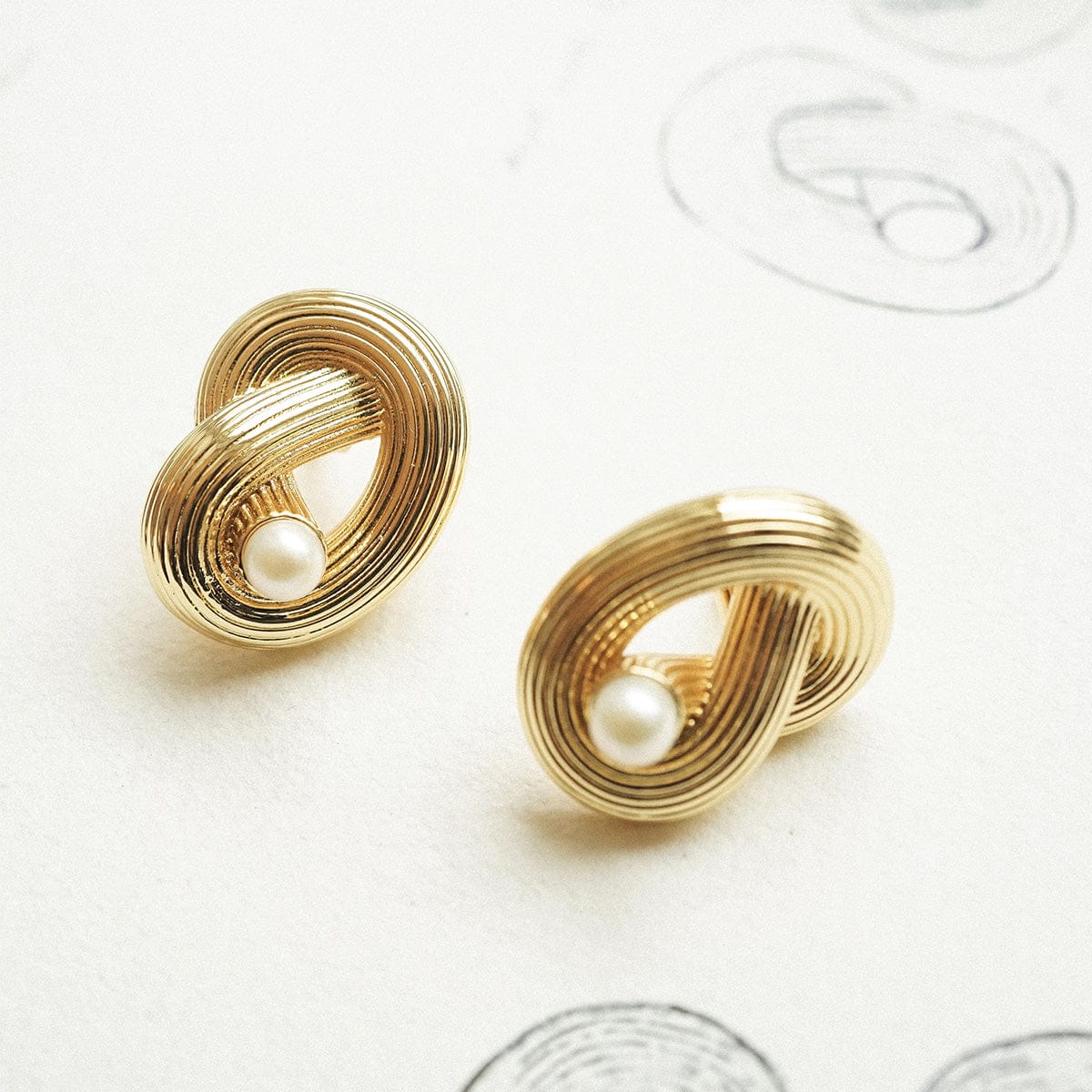 Polly Ties The Knot Pearl Stud Earrings 18ct Gold Plate