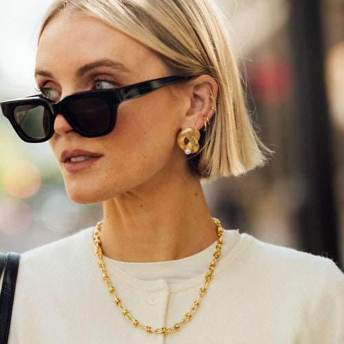 Polly Knot Pearl Studs & Knot Necklace Layering Set 18ct Gold Plate