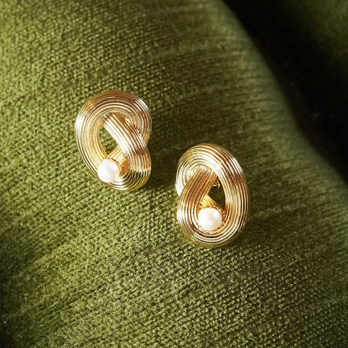 Polly Ties The Knot Pearl Stud Earrings 18ct Gold Plate