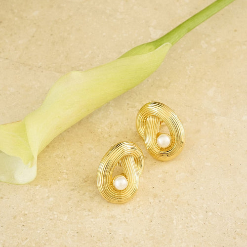 Polly Ties The Knot Pearl Stud Earrings 18ct Gold Plate