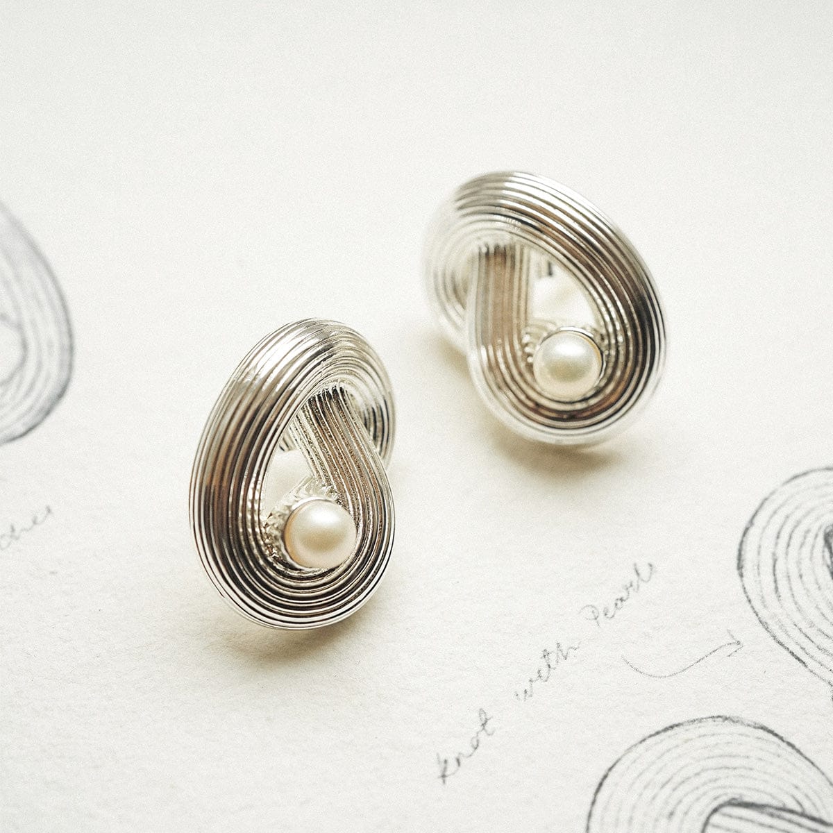 Polly Ties The Knot Pearl Stud Earrings Silver Plate