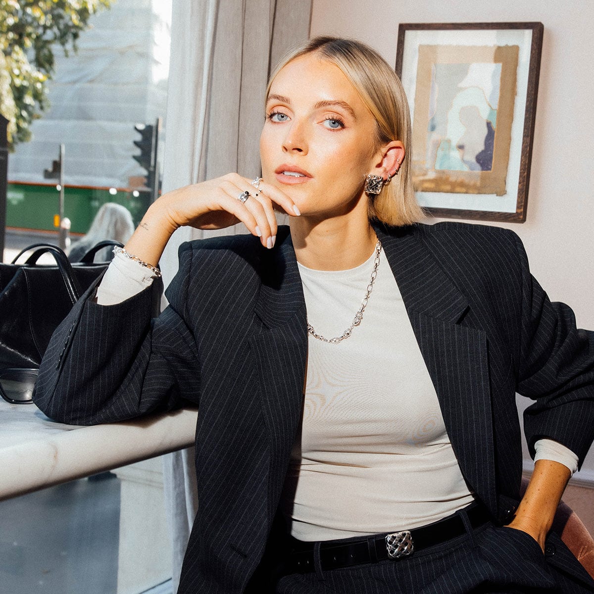 Polly Woven Leather Look Silver Plate