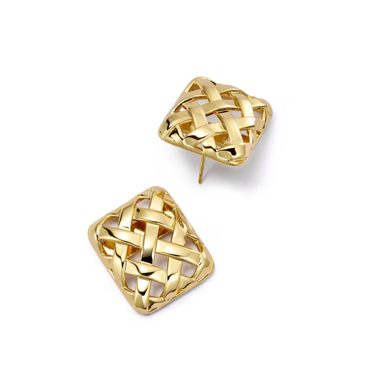 Polly Woven Square Stud Earrings 18ct Gold Plate