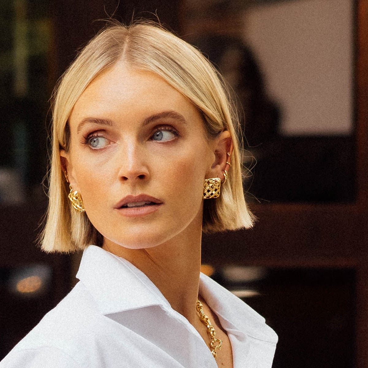 Polly Woven Square Stud Earrings 18ct Gold Plate