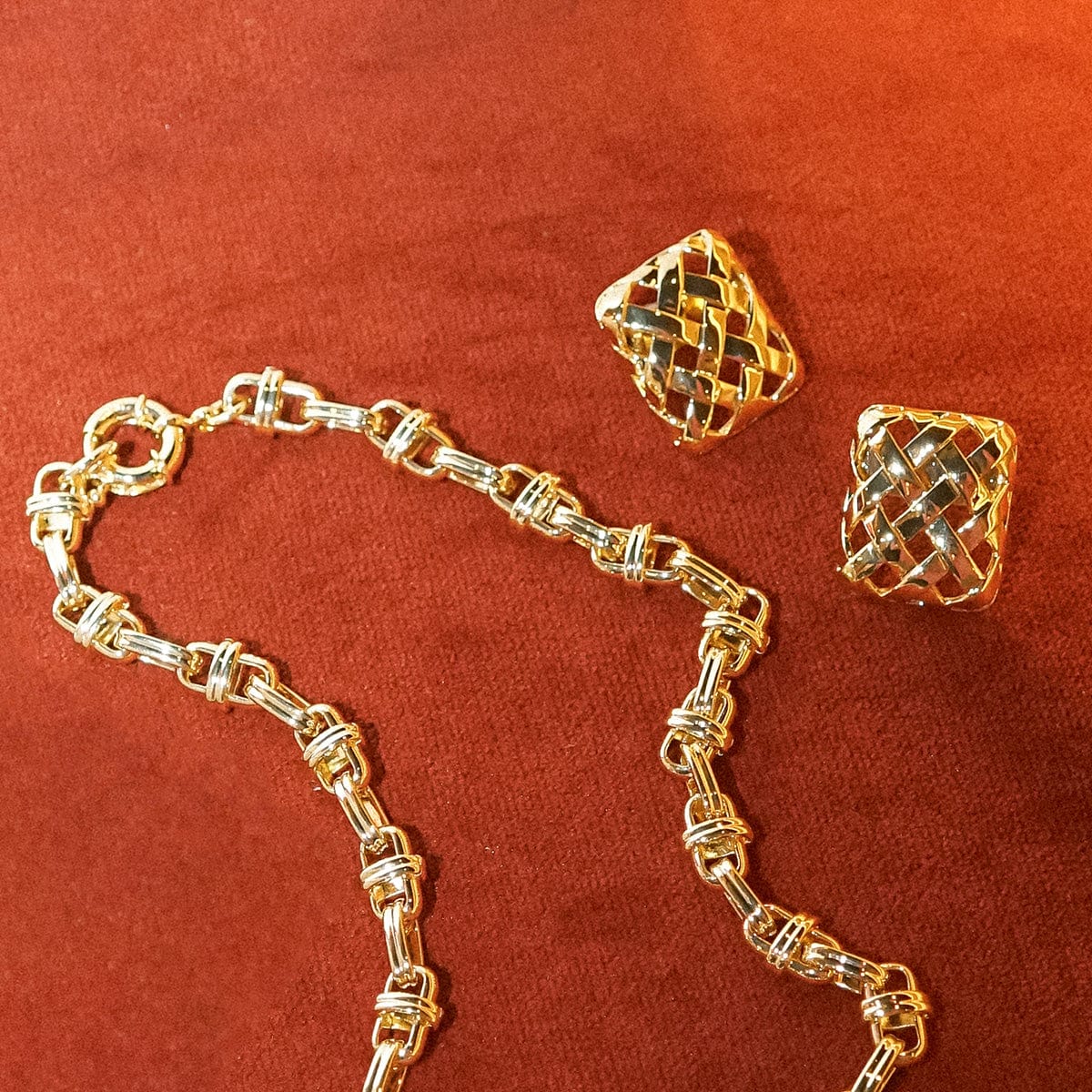 Polly Woven Square Stud Earrings 18ct Gold Plate