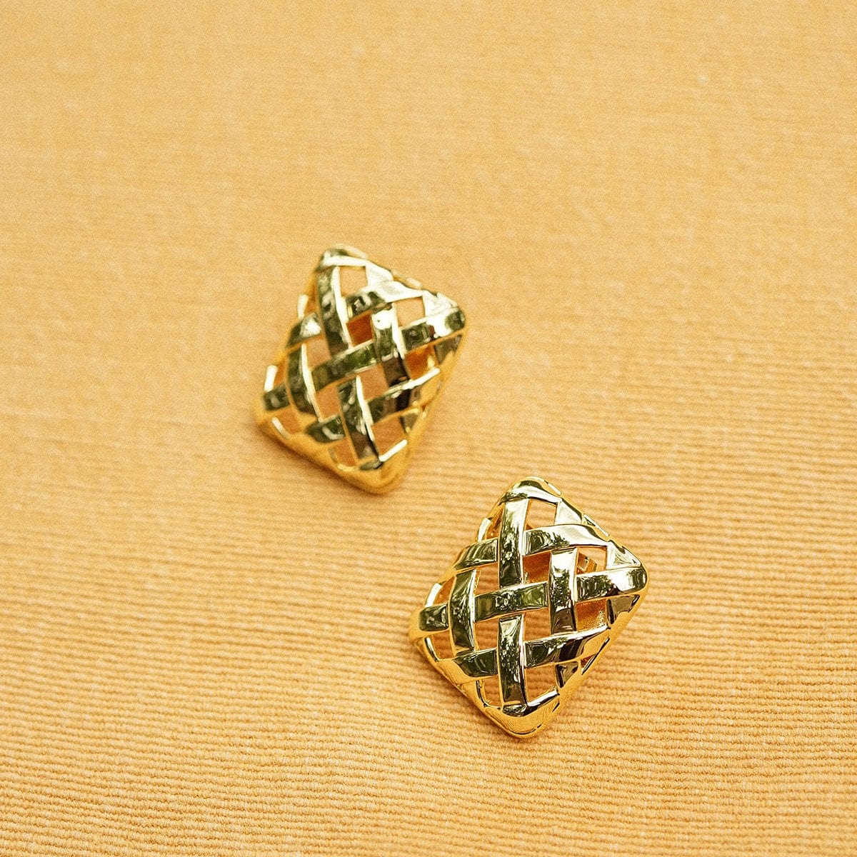 Polly Woven Square Stud Earrings 18ct Gold Plate