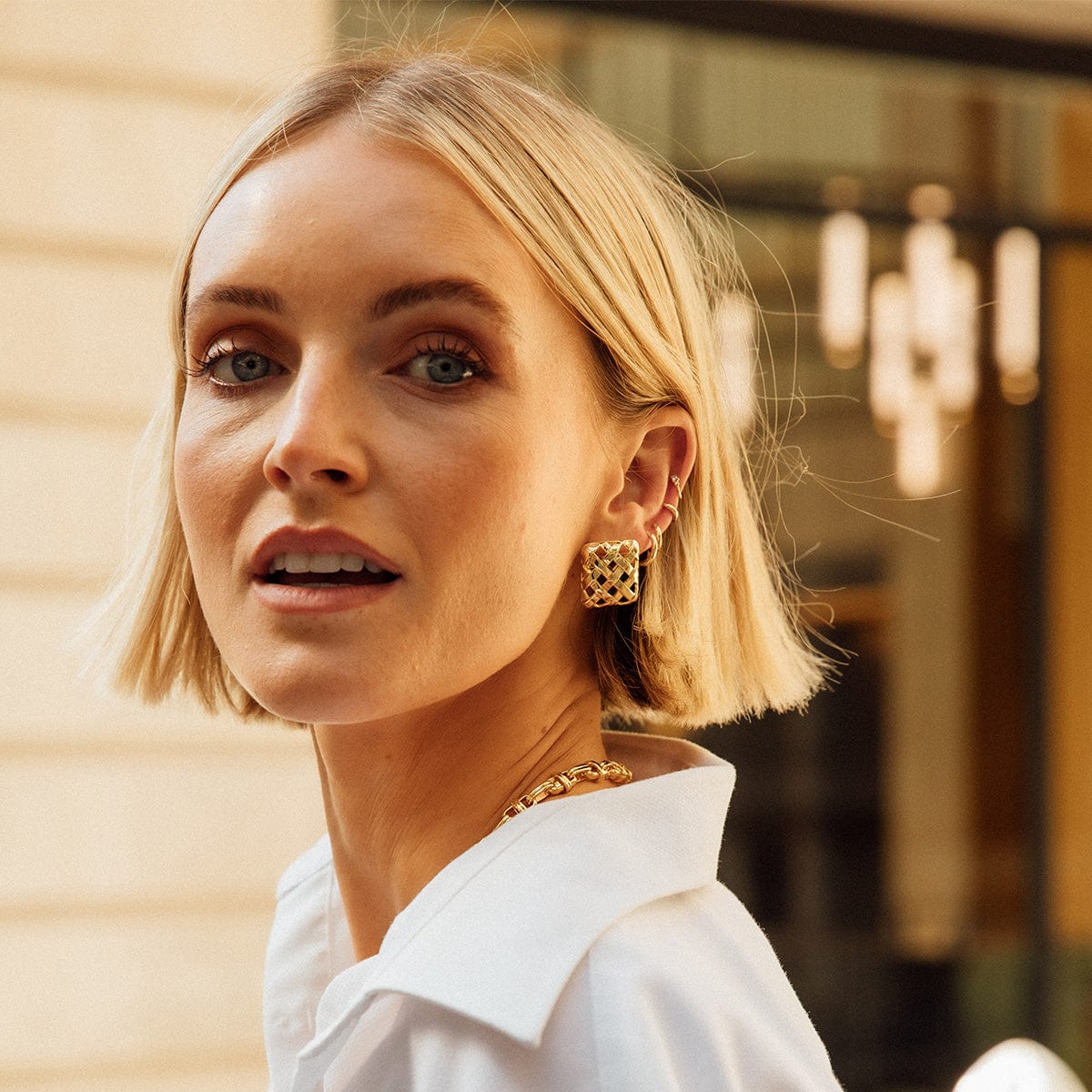 Polly Woven Square Stud Earrings 18ct Gold Plate