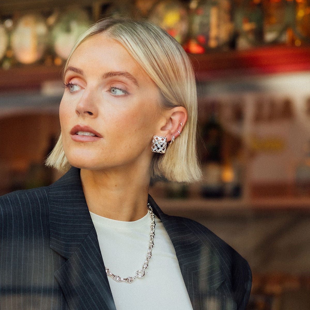 Polly Woven Square Stud Earrings Silver Plate