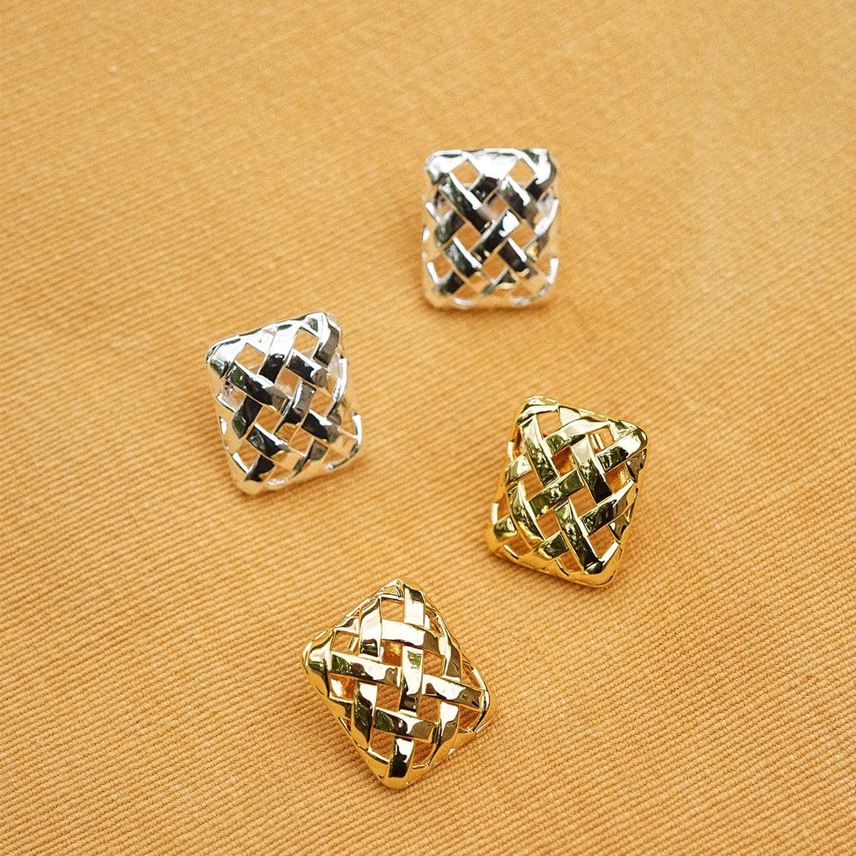 Polly Woven Square Stud Earrings Silver Plate