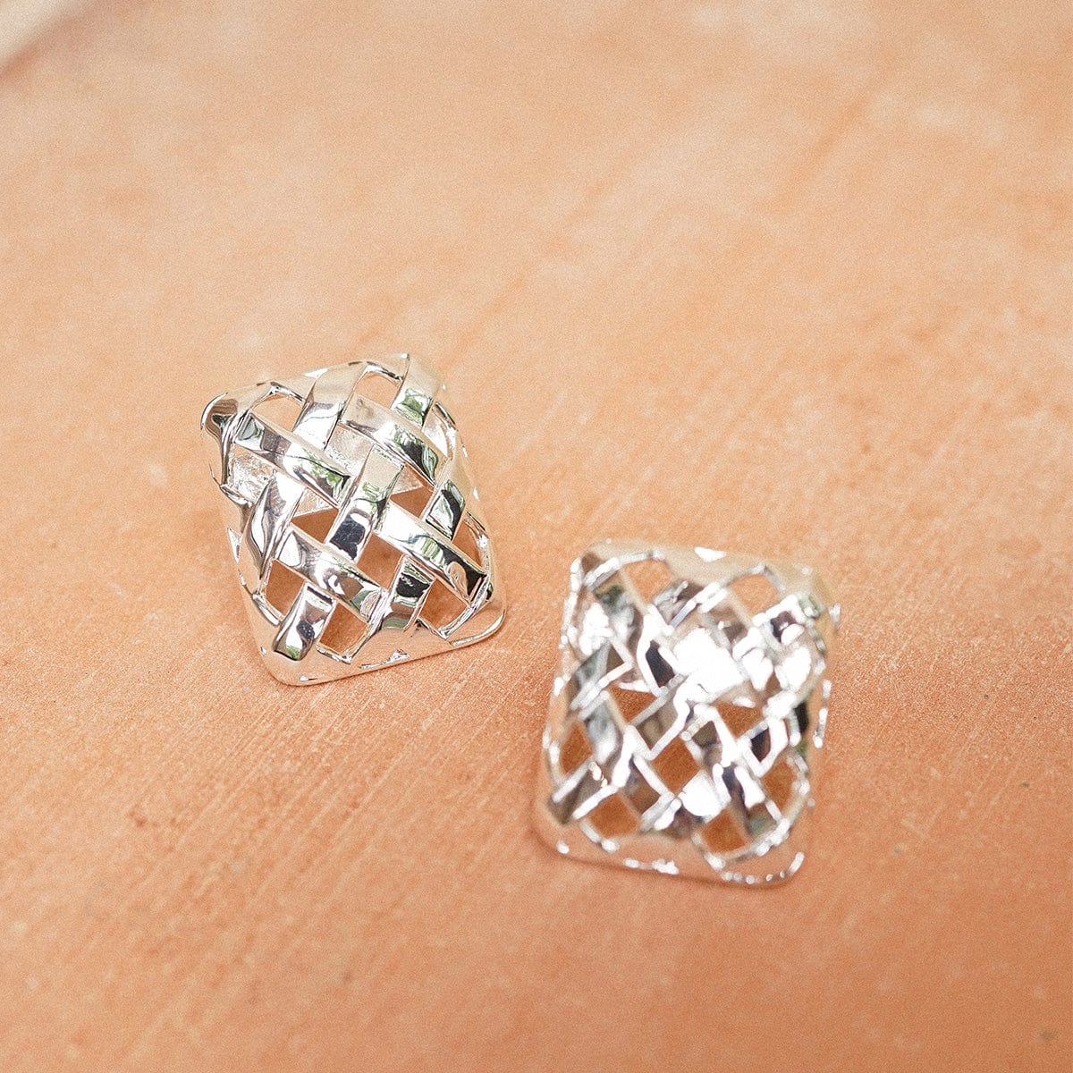Polly Woven Square Stud Earrings Silver Plate
