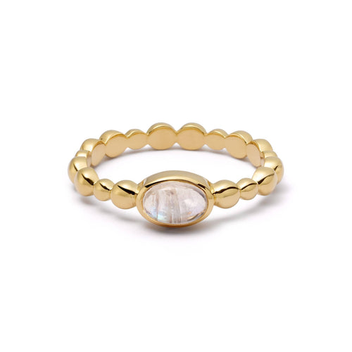 Rainbow Moonstone Healing Stone Bobble Ring 18ct Gold Plate