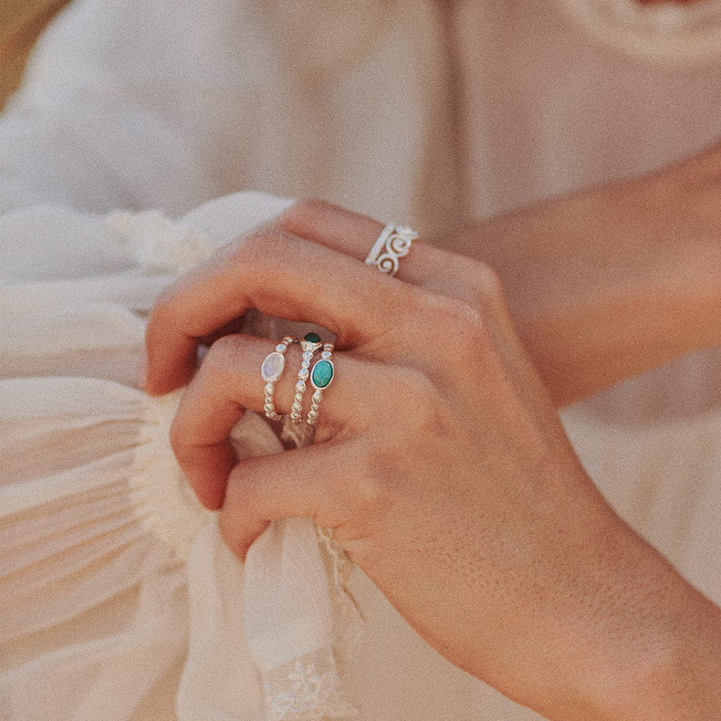 Rainbow Moonstone Healing Stone Bobble Ring Sterling Silver