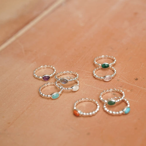 Rainbow Moonstone Healing Stone Bobble Ring Sterling Silver