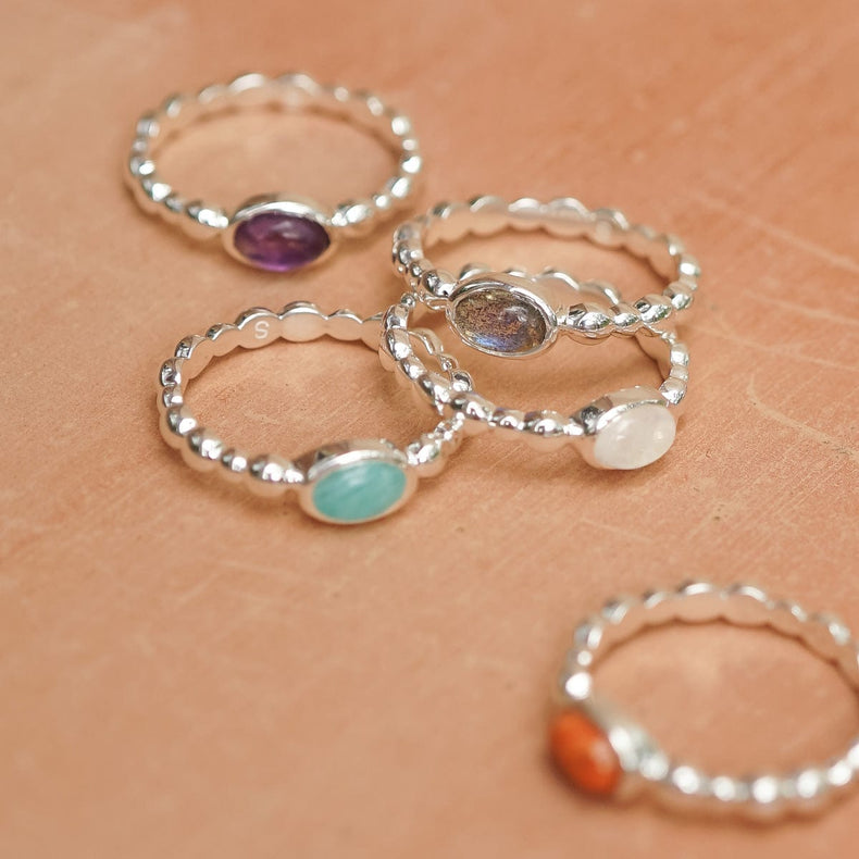 Rainbow Moonstone Healing Stone Bobble Ring Sterling Silver