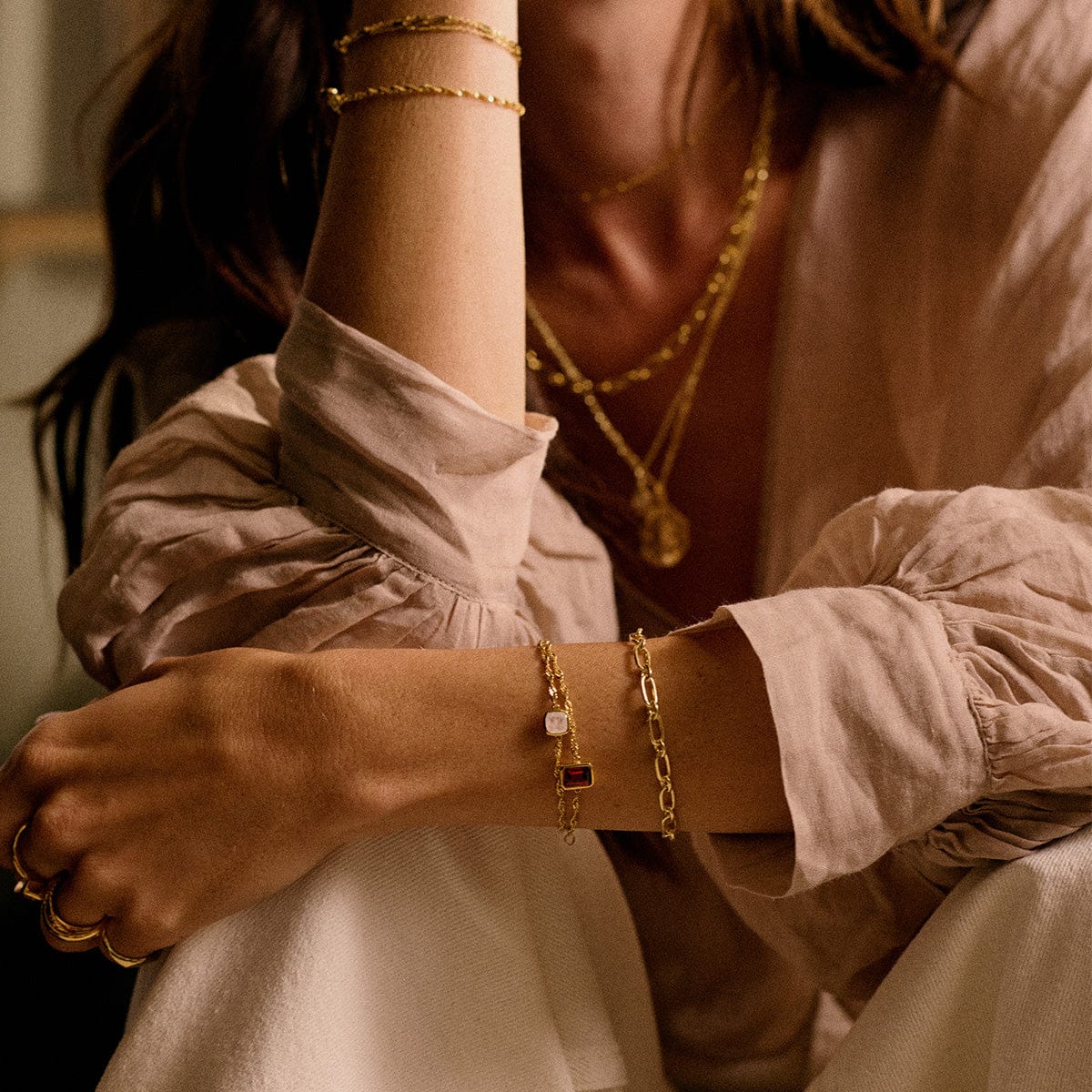 Moonstone June Birthstone Charm Bracelet 18ct Gold Plate