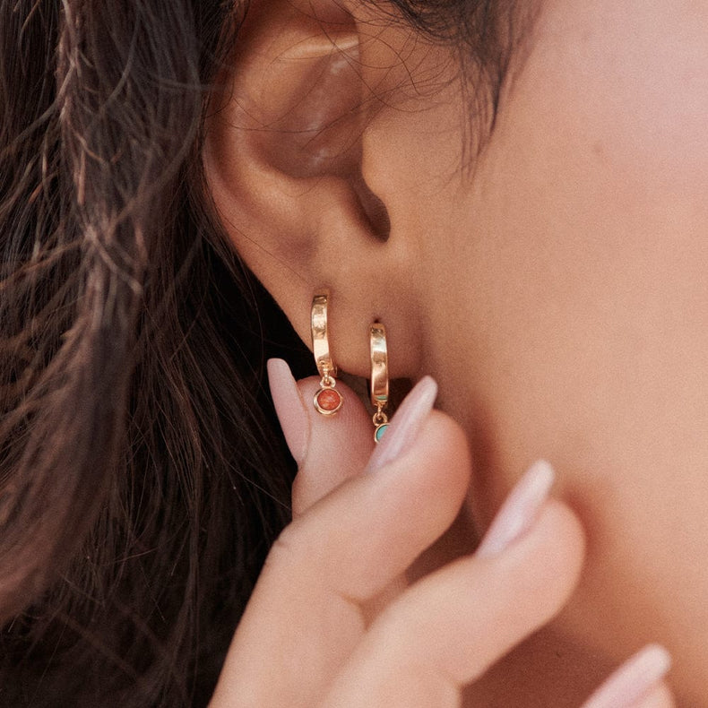 Red Coral Healing Huggie Hoop Earrings 18ct Gold Plate