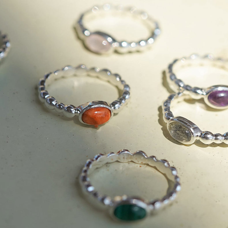 Red Coral Healing Stone Bobble Ring Sterling Silver