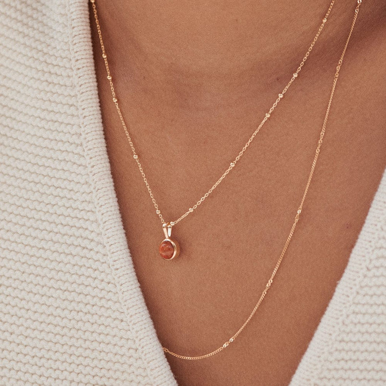 Red Coral Healing Stone Necklace 18ct Gold Plate