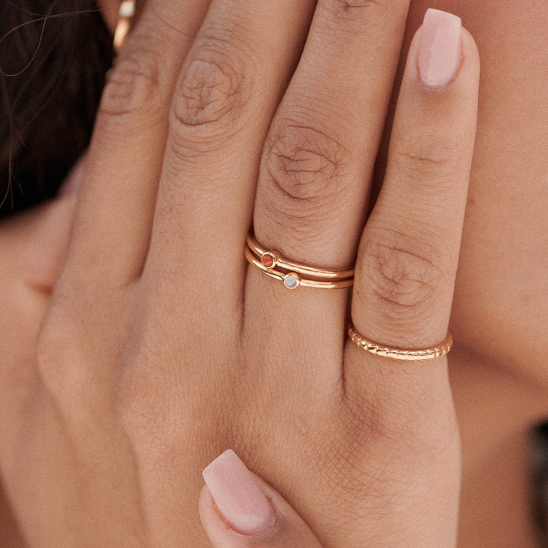Red Coral Healing Stone Ring 18ct Gold Plate