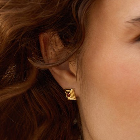 Red Jasper Mini Square Stud Earrings 18ct Gold Plate recommended