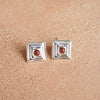Red Jasper Mini Square Stud Earrings Sterling Silver