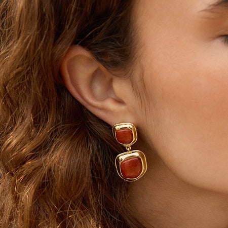 Red Jasper Organic Double Drop Earrings 18ct Gold Plate recommended