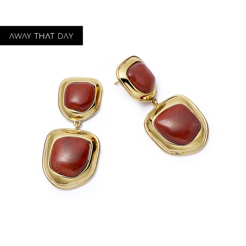 Red Jasper Organic Double Drop Earrings 18ct Gold Plate recommended