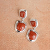Red Jasper Organic Double Drop Earrings Silver Plate