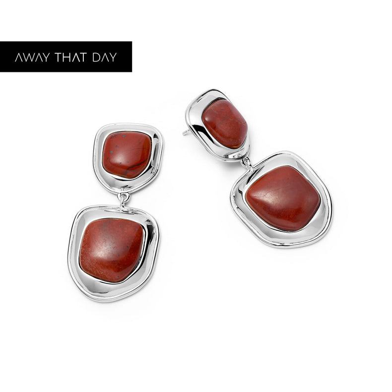 Red Jasper Organic Double Drop Earrings Silver Plate recommended