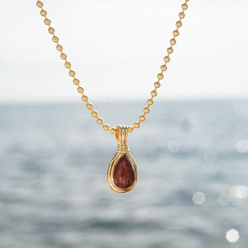 Red Jasper Pear Necklace 18ct Gold Plate