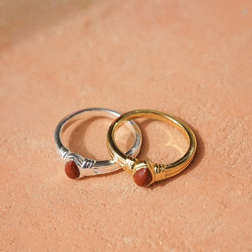 Red Jasper Pear Ring 18ct Gold Plate