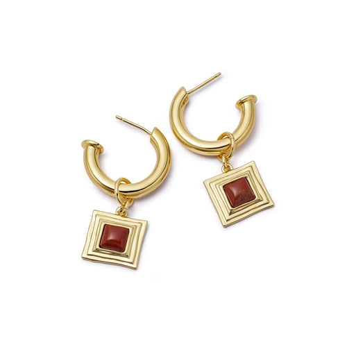 Red Jasper Square Chubby Hoop Earrings 18ct Gold Plate