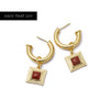 Red Jasper Square Chubby Hoop Earrings 18ct Gold Plate
