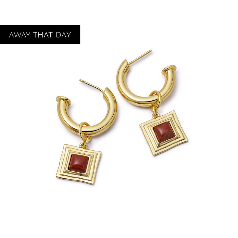 Red Jasper Square Chubby Hoop Earrings 18ct Gold Plate recommended
