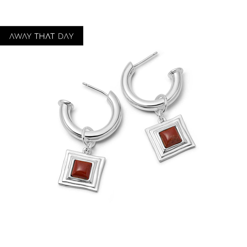 Red Jasper Square Chubby Hoop Earrings Silver Plate recommended