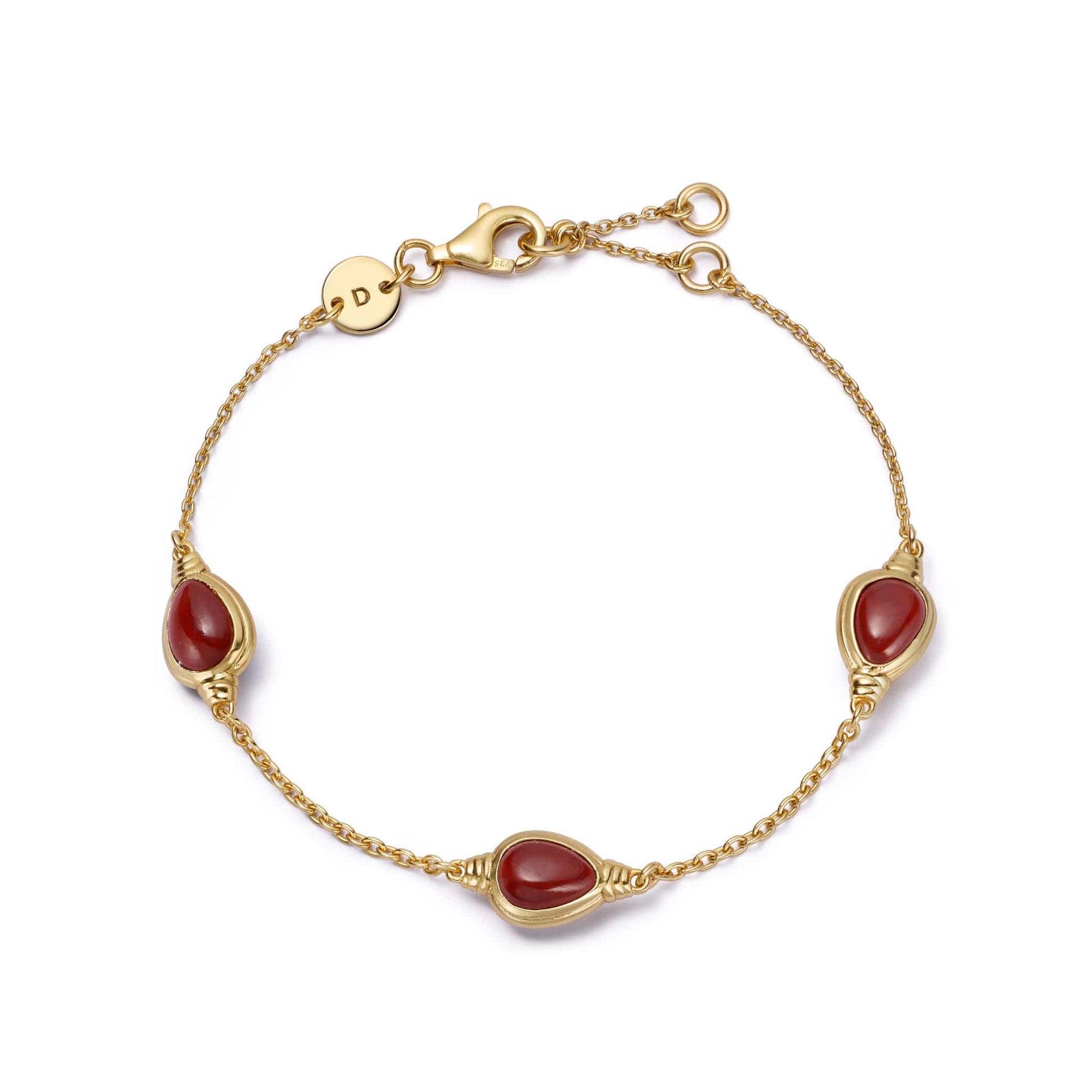 Red Jasper Triple Pear Bracelet 18ct Gold Plate