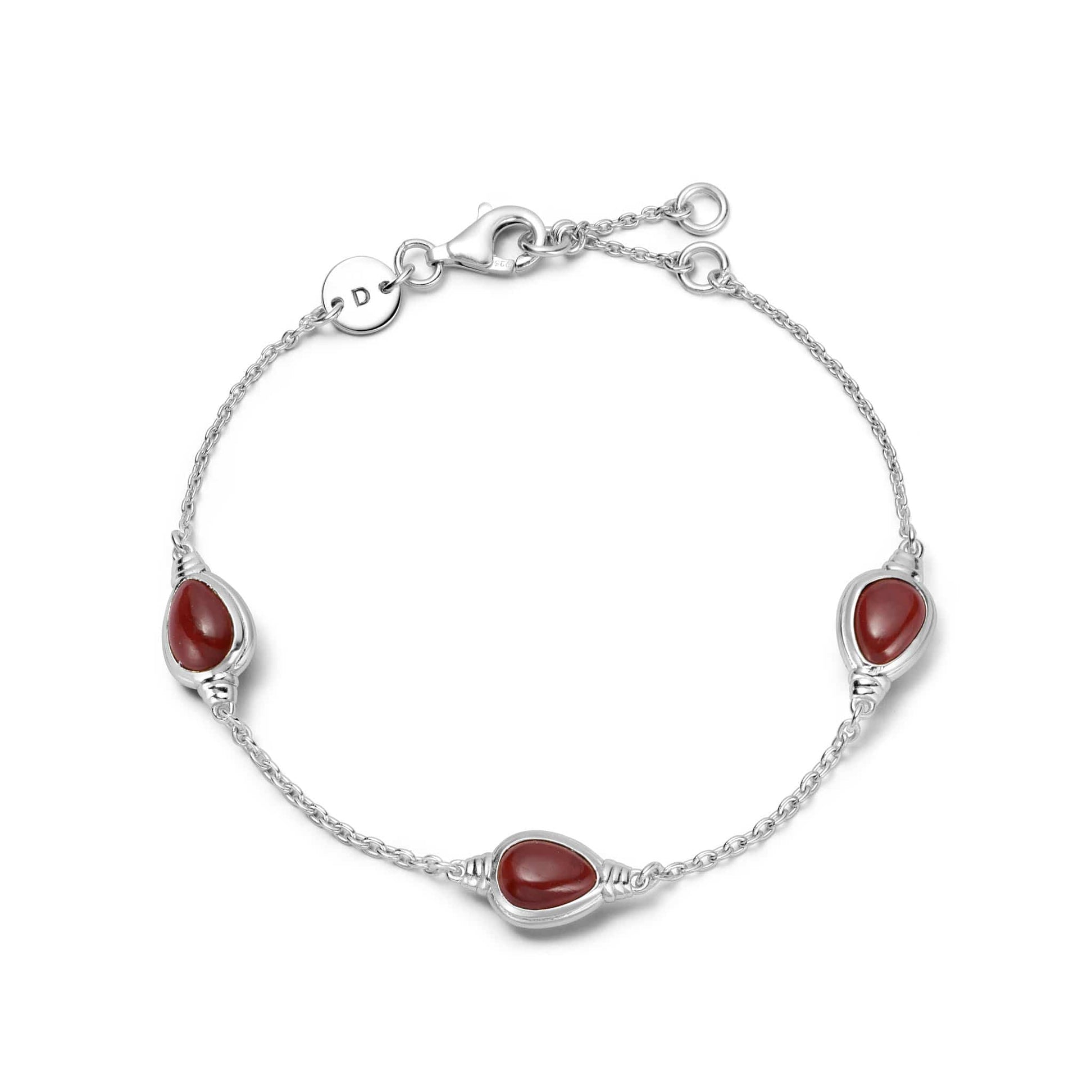 Red Jasper Triple Pear Bracelet Sterling Silver