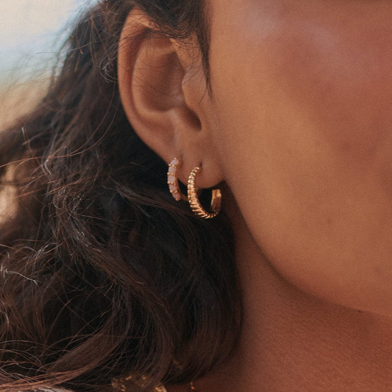 Ridged Hoop Earrings 18ct Gold Plate