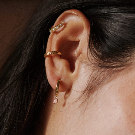 Rose Quartz Healing Huggie Hoop Earrings 18ct Gold Plate recommended