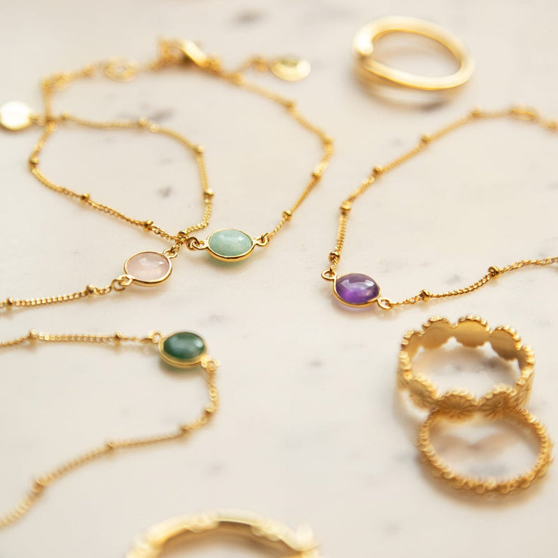 Rose Quartz Healing Stone Bobble Bracelet 18ct Gold Plate