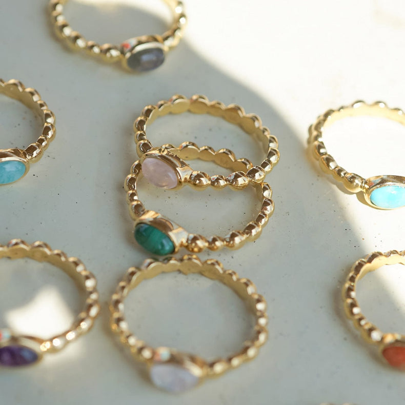 Rose Quartz Healing Stone Bobble Ring 18ct Gold Plate