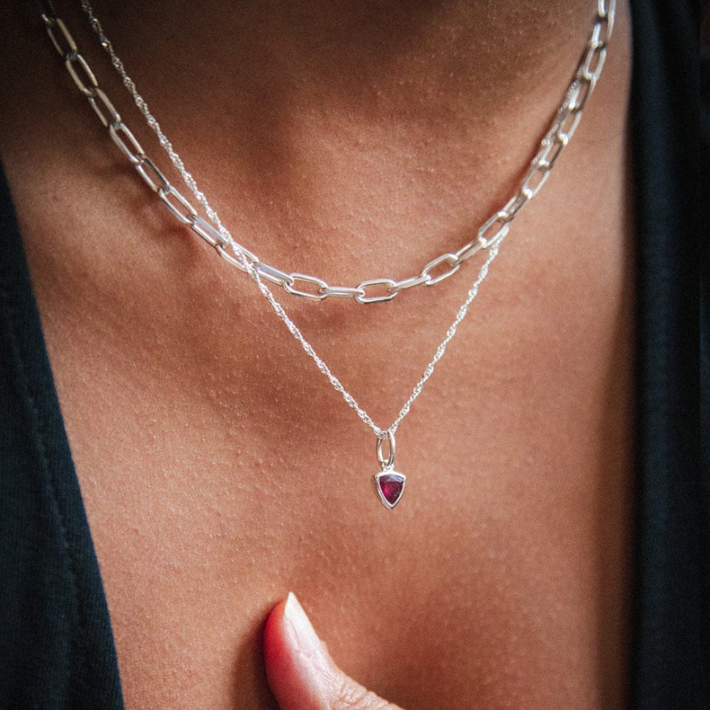 Ruby July Birthstone Charm Necklace Sterling Silver